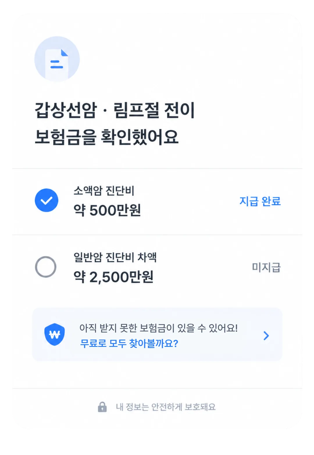 갑상선암 림프절 전이 보험금 조회 결과